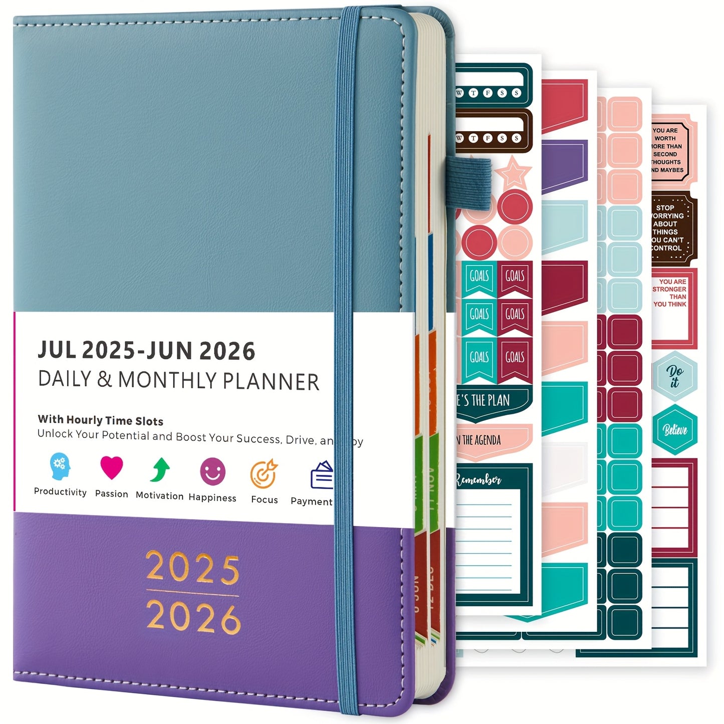 2025-2026 Academic Planner with 12-Month Labels - Daily & Monthly Time Management Organizer, Bookmark Section, Faux Leather Cover, 21.34cm x 14.48cm Back-to-School Planner for Adults, Academic Planner Notebook, Organized Layo