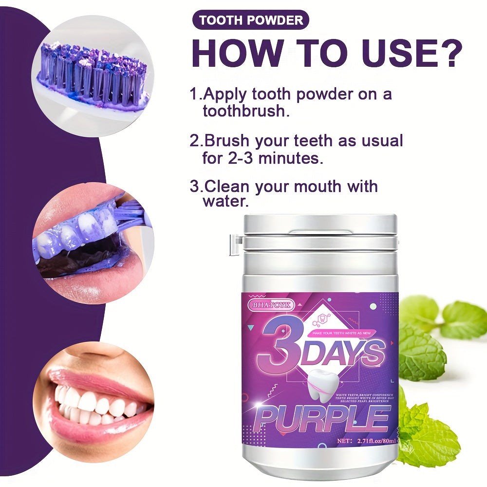 Bhatcyk Purple Teeth Whitening Powder - Deep Clean & Polish, Daily Oral Care For Fresh Breath & Deep Cleaning