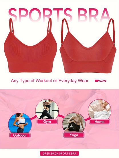 Solid Ribbed Sports Bra, Comfy & Breathable Workout Fitness Intimates Bra, Women's Lingerie & Underwear