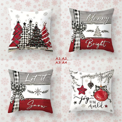 Conjunto de 4 capas de almofada de Natal, 44,96 cm x 44,96 cm, poliéster super macio, reversíveis com estampas de Pai Natal e renas, com fecho de correr - ideais para sofá, sala de estar e decoração de quarto (enchimento não incluído).