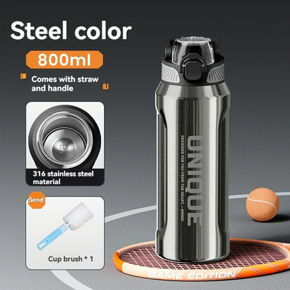 32oz nRMEi Insulated Stainless Steel Water Bottle with Pop-Up Lid, Handle & Straw - 316 Stainless Steel, BPA-Free, 4-Season Hot/Cold Retention, Large Capacity for Outdoor, Travel, Everyday Use, Insulated Water Bottle, Sleek M