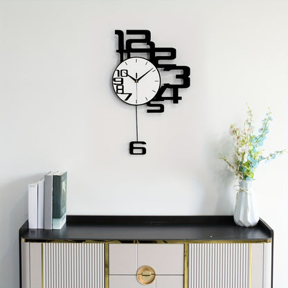 1pc Modern Minimalist Personality Metal Wood Creative Wall Clock, Large Battery Operated Clock For Living Room, Kitchen, Bedroom, Dining Room And Office Decor, For Autumn Thanksgiving Halloween Harvest Festival, Home Decor, A