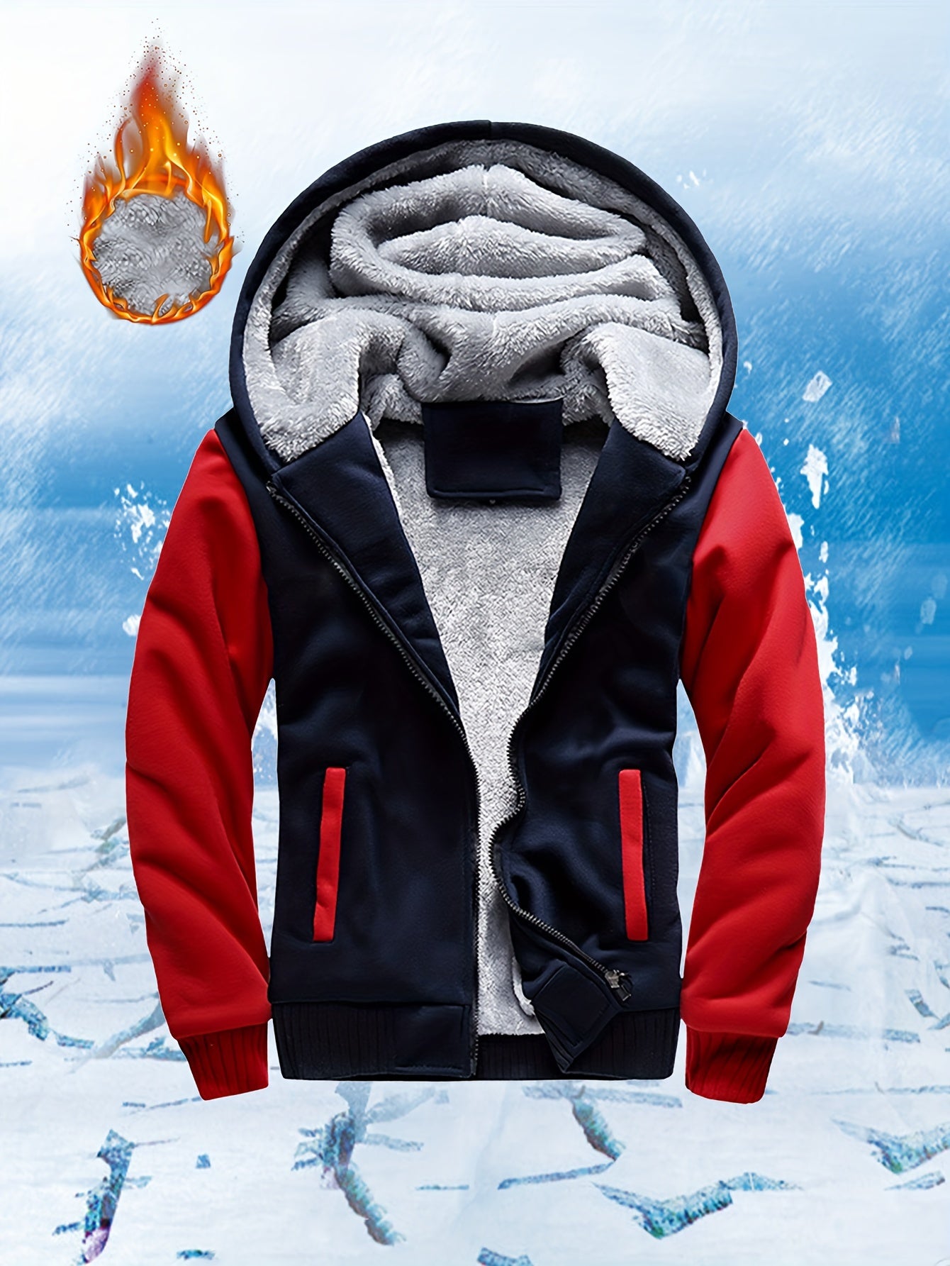 Men's Warm Fleece Hooded Jacket Coat, Warm Thick Zip Up Hoodie For Fall Winter