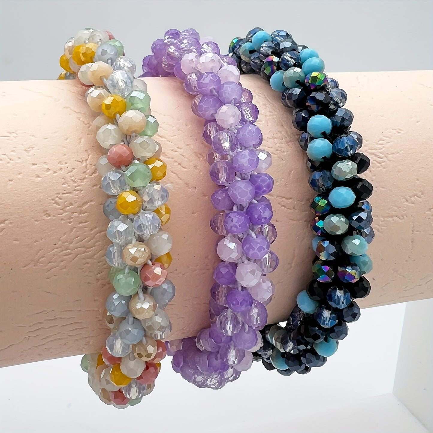 Esbbela 3pcs Bracelet Set Holiday Gift Beaded Artificial Crystal Stackable Strap Set with Elasticity Suitable for Women Men 16.51-20.32 cm Daily Vacation