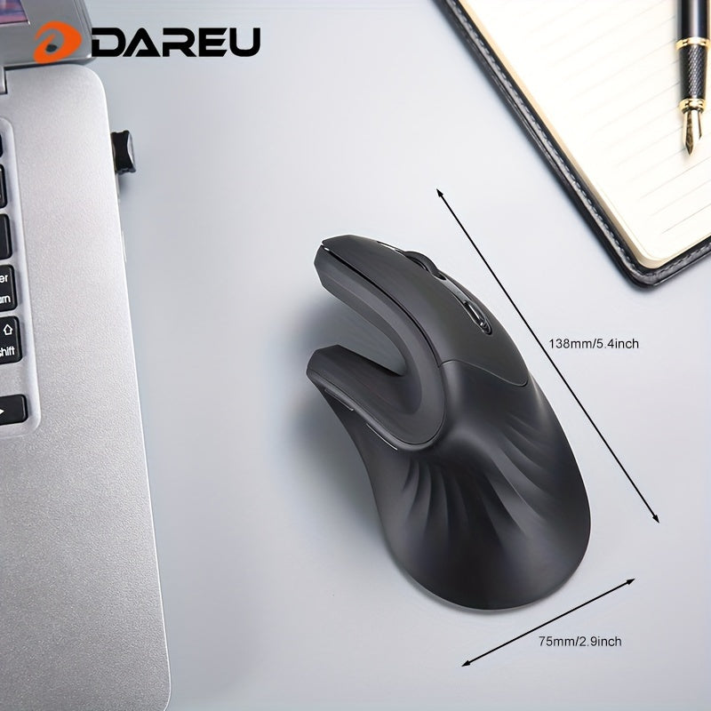DAREU Ergonomic Wireless Vertical Mouse with USB Receiver – Right-Hand Design for Wrist Comfort, 2.4GHz Connectivity, Black with Teal Accents, Ideal for Office, Home, and Multi-Device Use, Ergonomic Mouse, DAERU