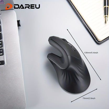 DAREU Ergonomic Wireless Vertical Mouse with USB Receiver – Right-Hand Design for Wrist Comfort, 2.4GHz Connectivity, Black with Teal Accents, Ideal for Office, Home, and Multi-Device Use, Ergonomic Mouse, DAERU
