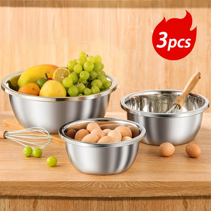 3pcs Stainless Steel Mixing Bowls, Oversized Stainless Steel Kitchen Bowls, Baking And Noodle Bowls, Mixing Salads, Washing Vegetables And Fruits, Soup Bowls, Salad Bowls, Etc. Three Sizes Suitable for a Variety of Scenarios