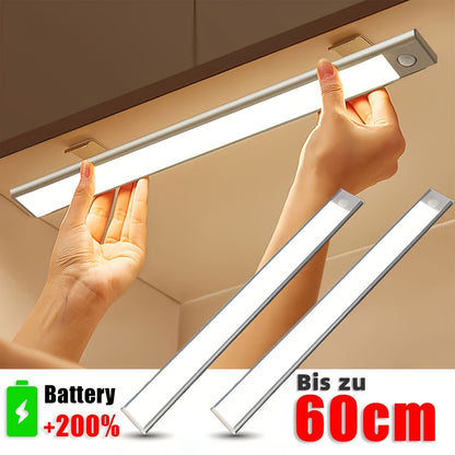 2pcs Under Cabinet Light, Closet Light, Rechargeable Battery Operated Motion Sensor Light Indoor, Magnetic Dimmable Closet Lights, Wireless Under Counter Lights for Kitchen, Stairs metal Shell
