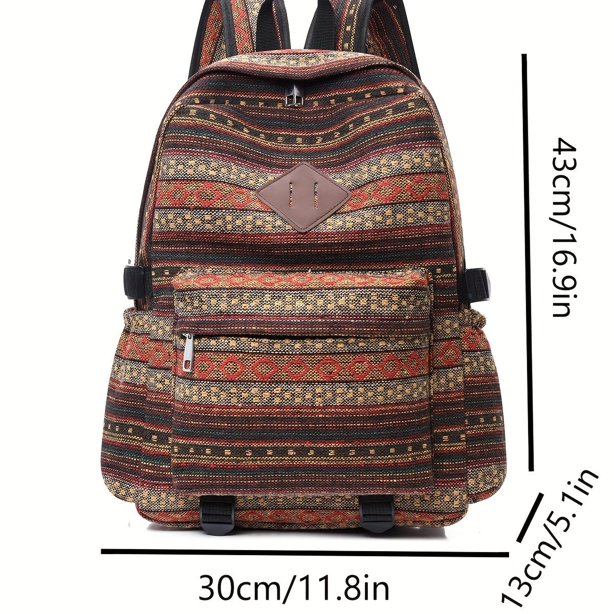 2025 vintage style backpack with adjustable straps, multiple compartments in brown, red, blue, and gray, large capacity travel and vacation backpack, travel backpack
