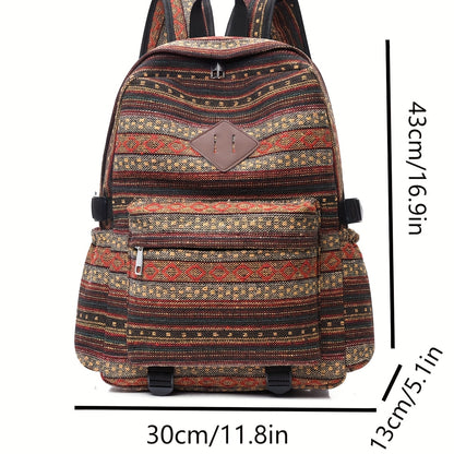 2025 vintage style backpack with adjustable straps, multiple compartments in brown, red, blue, and gray, large capacity travel and vacation backpack, travel backpack
