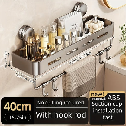 Simple to Install Suction Cup Shower Organizer - Heavy-Duty Rust-Resistant Plastic Wall-Mounted Floating Shelf with Sturdy Adhesive, Space-Saving Bathroom Storage for Shampoo, Soap & Toiletries, No Metal Pipes, Easy Assembly,