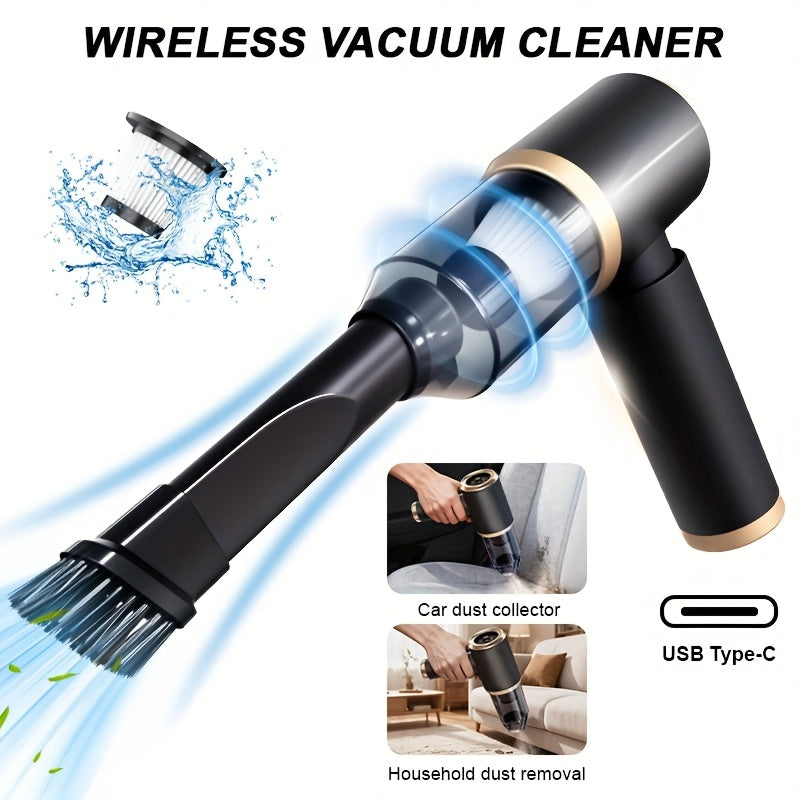 Cordless Car Vacuum Cleaner with USB Charging, One-Button Operation & 4-in-1 Function (Suction, Water Blending, Blow, Vacuum, Clean) - Wireless Handheld Vacuum with 4-in-1 Nozzle, Portable Vacuum for Home/Car Use, Cordless Ca
