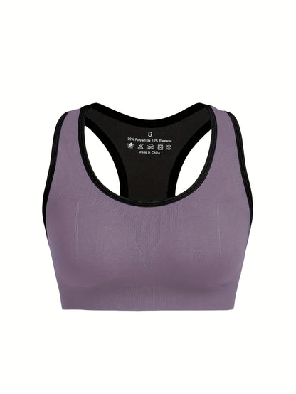 Women's High-Support Sports Bra with Removable Pads - Quick-Dry, Shockproof, Double-Layer Racerback Vest for Running & Fitness, Breathable Nylon-Elastane Blend, Non-See-Through, All-Season Activewear
