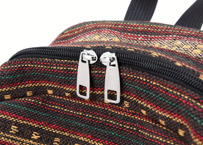 2025 vintage style backpack with adjustable straps, multiple compartments in brown, red, blue, and gray, large capacity travel and vacation backpack, travel backpack