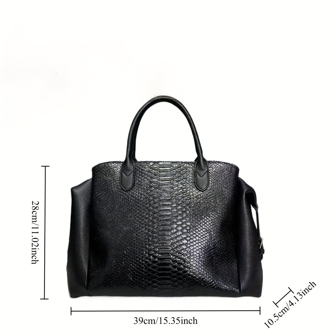 Elegante bolsa feminina com padrão cobra preta - Grande capacidade, alça de ombro removível, couro sintético vegan, perfeita para uso diário e trabalho, presente ideal para as festas de fim de ano, bolsa versátil | Estilo vanguardista | Couro sintético