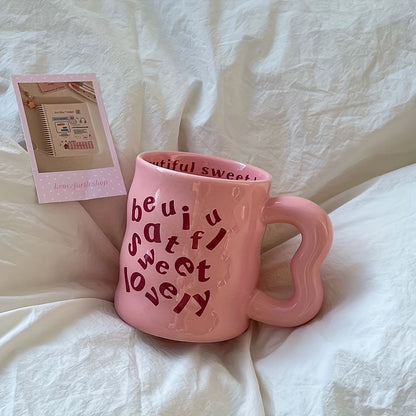 1pc WhimsyCraft Cartoon English Ceramic Mug, Multipurpose, Insulated Reusable Coffee Cup, Dishwasher Safe, for Men and Women, Ideal Birthday Gift