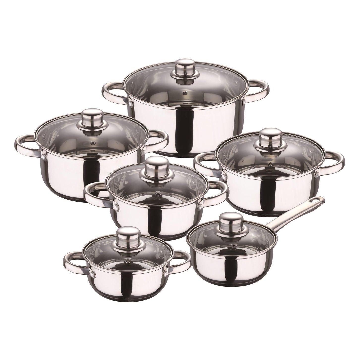 Well Home 12pcs Stainless Steel Kitchen Battery Game with Induction Bases And Ergonomic Handles