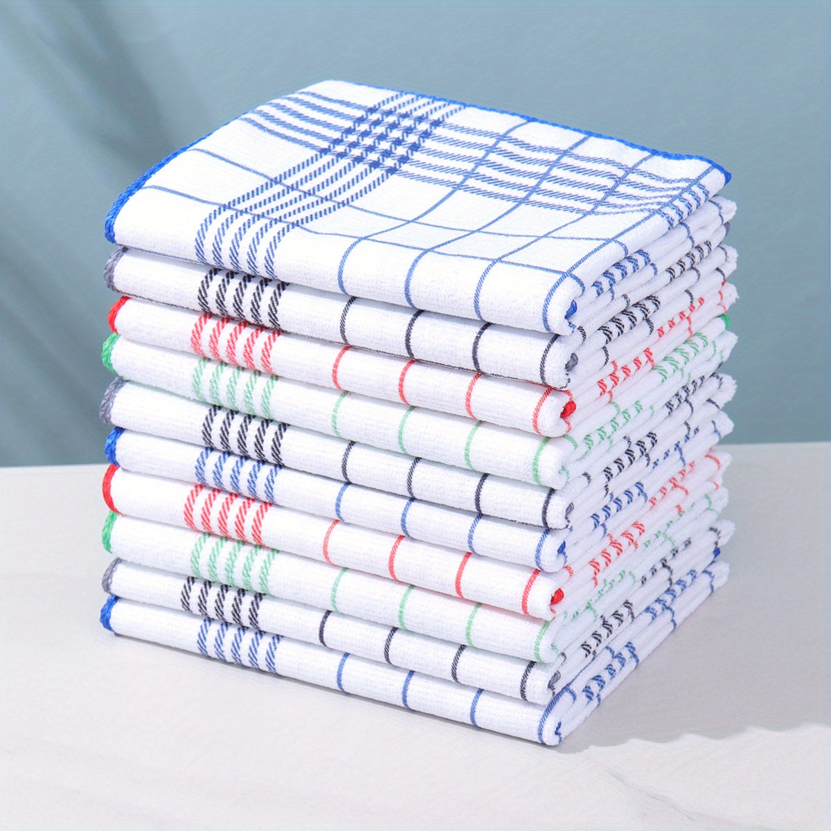 5/10pcs Absorbent and Fluff-Free Dish Cloths, Large 40*60cm Suitable for Quick Cleaning, Suitable for Coffee Machines, 4 Colors Kitchen Tea Towels, Grid and Square Kitchen Towels, Kitchen and Restaurant, Kitchen Supplies, Gif