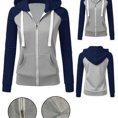 Women's Elegant Zip-Up Hooded Jacket - Slim Fit Winter Coat with Full-Zip Front Closure, Side Pockets - Machine Washable Outerwear for Office, Casual, Formal Events - Available Now!, Office Wear, Sleek Design, Soft Fabric, Fa
