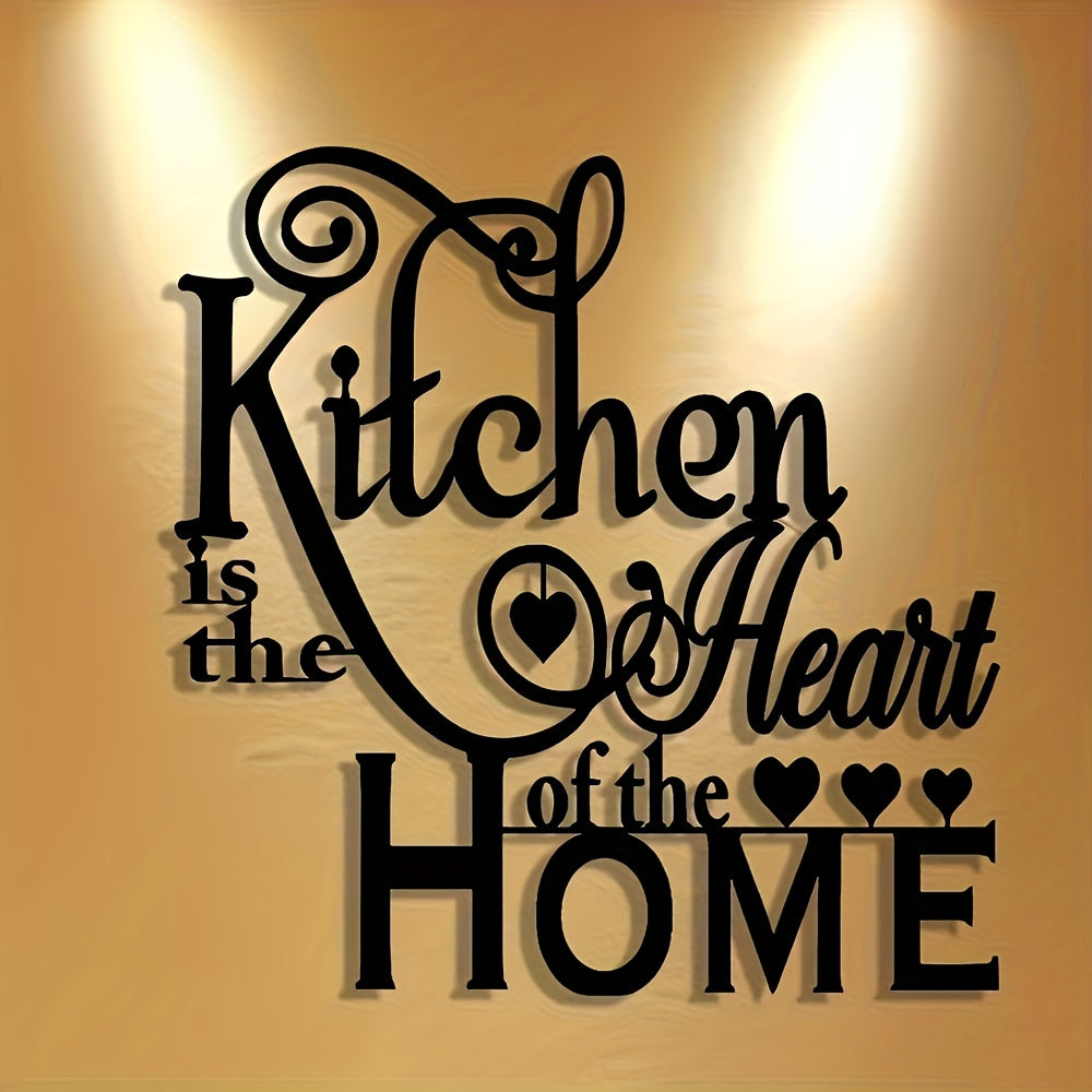 2D Flat, 1pc "Kitchen is the Heart of the Home" Metal Wall Decor - Elegant Script Kitchen Sign with Heart Accents - Durable Metal Art Plaque for Home, Cafe, Restaurant, Bar - Housewarming Gift for Cooks & Home Decorators, Caf
