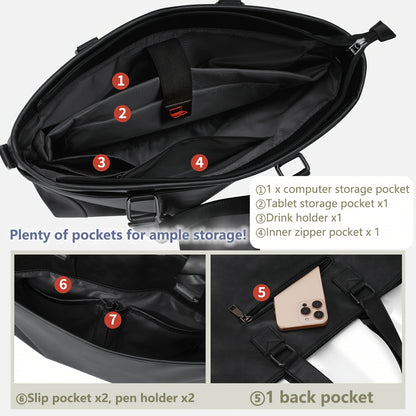 RAINSMORE Men's large-capacity 15.6-inch laptop briefcase Men's PU Leather briefcase shoulder bag commuting business bag