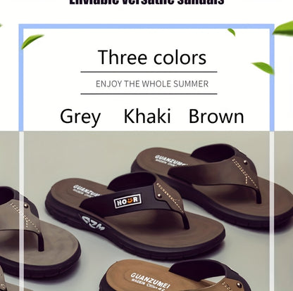 Chinelo de dedo casual de verão para homem - Resistente a odores, antiderrapante, durável, com sola macia e tira ajustável, design castanho e preto para uso diário e ao ar livre, calçado de praia | Chinelo de dedo elegante | Sola em PVC durável, sandália