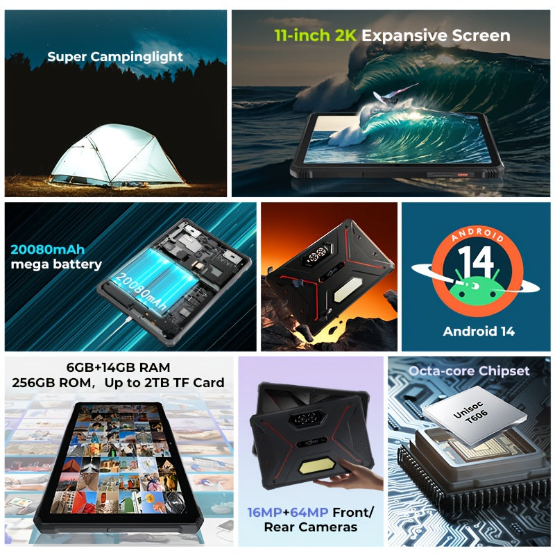 HOTWAV R9 Pro Rugged Tablet Android 14, 11 Inch HD+ Display 20080mAh Tablet, Octa-Core 20GB(14GB Expandable) RAM+256GB ROM+2TB Outdoor Tablet, 64MP+16MP Camera 4G Dual SIM/GPS, Rugged Tablet, Business Tablet, Premium Tablet,