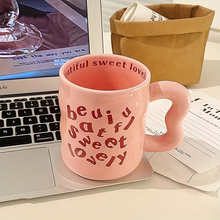 1pc WhimsyCraft Cartoon English Ceramic Mug, Multipurpose, Insulated Reusable Coffee Cup, Dishwasher Safe, for Men and Women, Ideal Birthday Gift