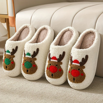 Christmas Tree Pattern Fuzzy Slippers, Winter Warm Closed Toe Flat Floor Shoes, Cozy Soft Sole Plush Home Slippers