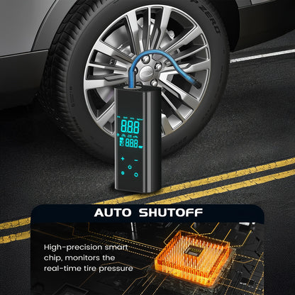 Recomendação: Bomba de ar de alta velocidade de 150 PSI com visor digital inteligente e luz de emergência para reparação de pneus. Adequada para encher carros, motas, bicicletas e diversos tipos de bolas. Versão preta obsidiana.