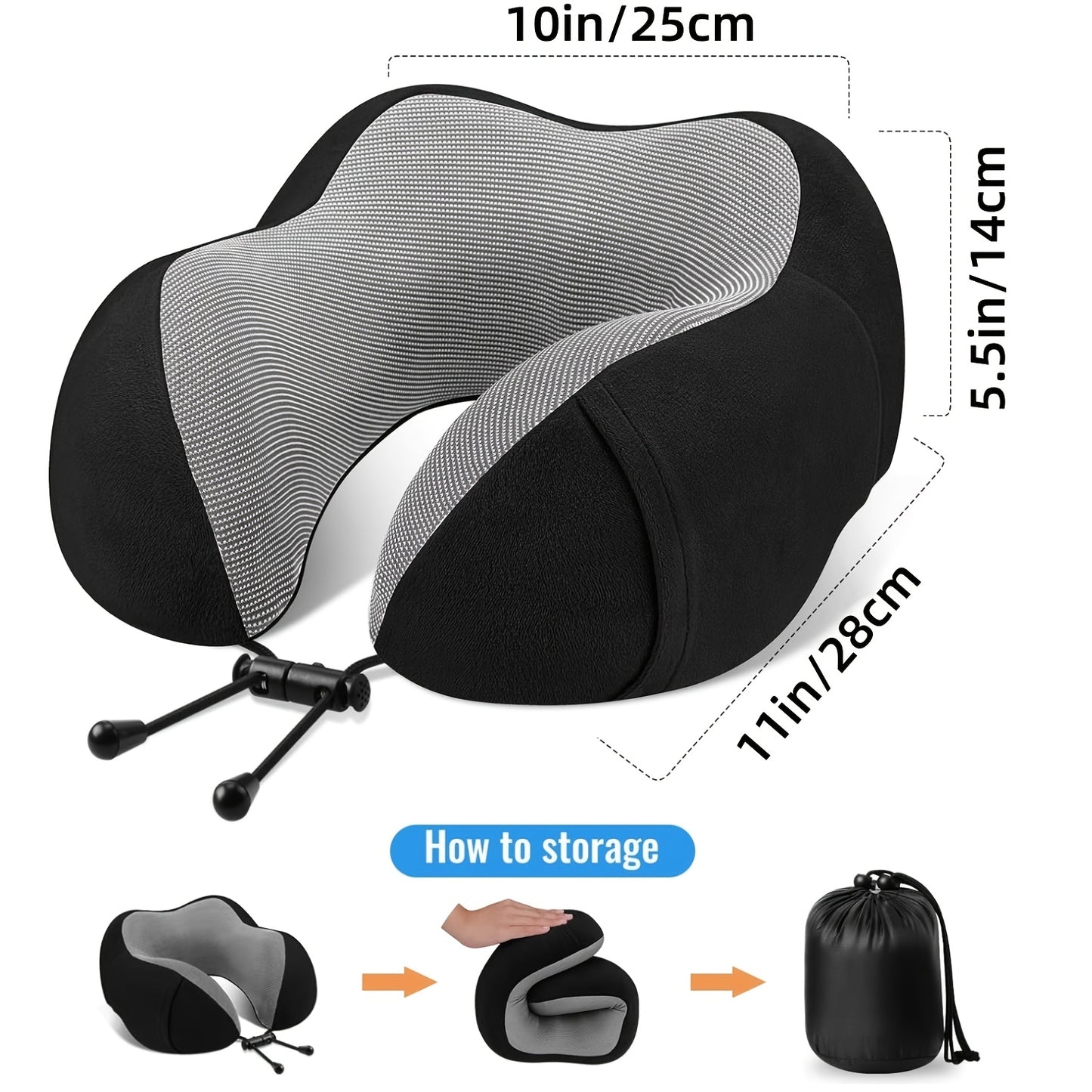 Camel Shape Pure Neck Pillow, Machine Washable, Detachable, Comfortable and Breathable, Travel Set with Adjustable Buckle, 3D Contour Eye Mask, Earplugs and Storage Bag, Very Soft Fit for Body, Good Supportive Travel Neck Pil