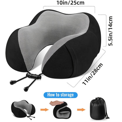 Camel Shape Pure Neck Pillow, Machine Washable, Detachable, Comfortable and Breathable, Travel Set with Adjustable Buckle, 3D Contour Eye Mask, Earplugs and Storage Bag, Very Soft Fit for Body, Good Supportive Travel Neck Pil