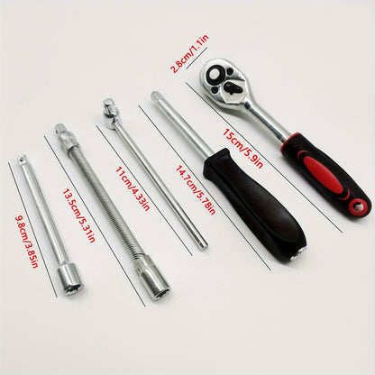 46pcs Motorcycle And Car Repair Toolkit: Ratchet Torque Wrench, Wrench, Screwdriver, Socket Set - Perfect For Motorcycle And Car Repairs!