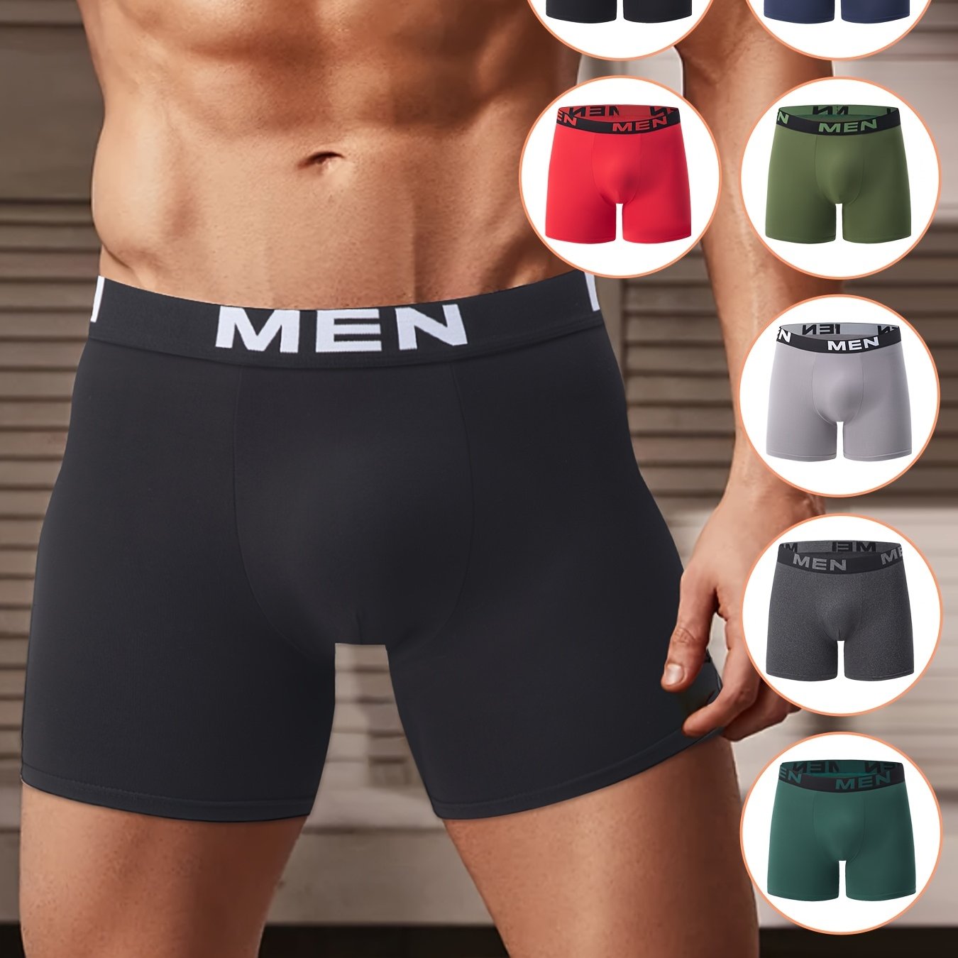 Conjunto de 7 Cuecas Boxer Lisas para Homem - Respiráveis, Confortáveis ​​e com Cós Elástico (Preto, Vermelho, Verde, Branco, Azul Escuro, Azul Claro), Roupa Íntima para Uso Diário | Cuecas Boxer com Cós Elástico | Tecido de Textura Macia