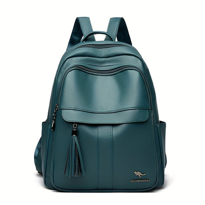 Women's 2025 New Style Synthetic Backpack with Tassel Charm - Glossy Black Soft Shell Travel Backpack, Detachable Adjustable Shoulder Straps & Zipper Closure, Spacious Laptop Compartment & Practical Pockets for Work, School,