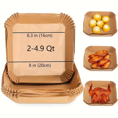 10/50/100pcs, Disposable Air Fryer Liners (16.0cm), Square Paper Air Fryer Liner Pots, Paper Basket Bowls, Baking Trays, Oven Accessories, Baking Tools, Kitchen Gadgets, Kitchen Accessories