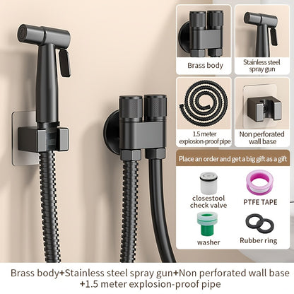 1pc Stainless Steel Handheld Bidet Sprayer - Powerful, Non-Electric Bathroom Cleaning Nozzle with Extendable Hose for Toilet Flushing & Personal Hygiene