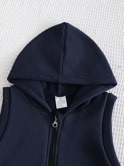 Boys' Autumn/Winter New Three-Piece Set with Mickey Mouse Classic Cartoon Print Long-Sleeve Round Neck Hoodie and Zip-Up Sleeveless Top, Matching Printed Sweatpants - Fleece-Lined Thickened Warm Comfortable Outfit for Parties