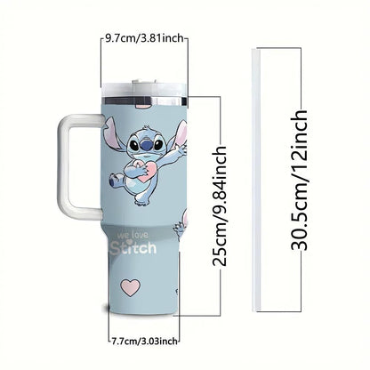 1pc Stitch 40oz Stainless Steel Tumbler with Lid and Straw, Leak Proof Vacuum Insulated Travel Mug, BPA Free, Hand Wash Only, Round Shape, Ideal for Valentine's Day, Easter, Mother's & Father's Day Gifts