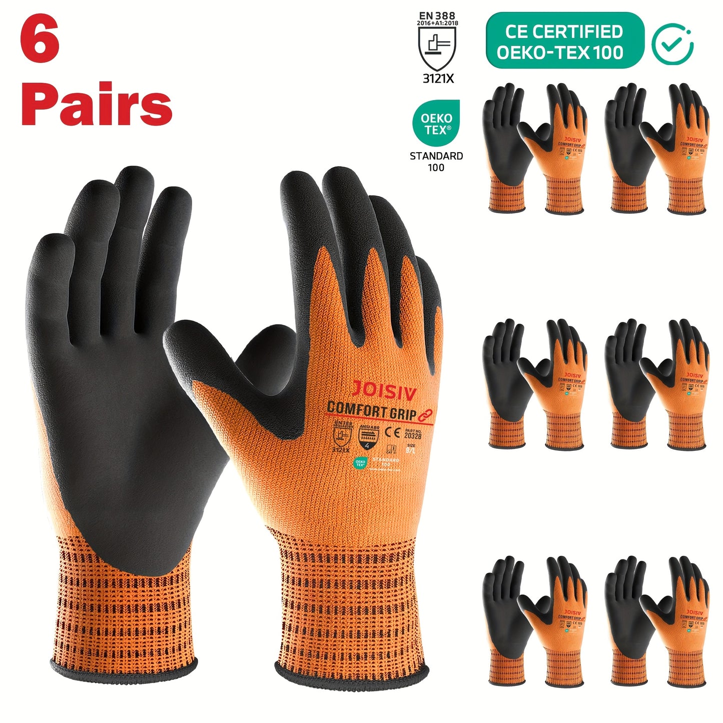JOISIV 3/6 Pairs Nitrile Work Gloves - MicroFoam Coated, Non-Slip Grip, Breathable Safety Gloves for Gardening, Mechanic, Warehouse & DIY Tasks