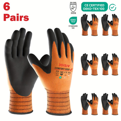 JOISIV 3/6 Pairs Nitrile Work Gloves - MicroFoam Coated, Non-Slip Grip, Breathable Safety Gloves for Gardening, Mechanic, Warehouse & DIY Tasks