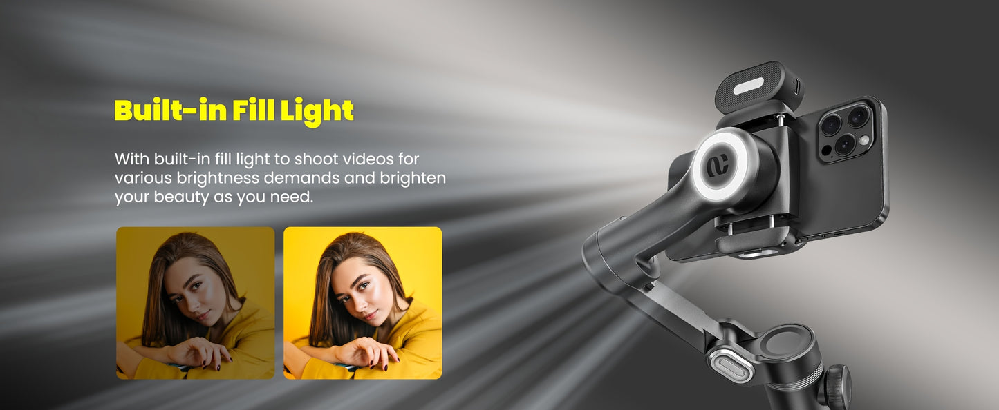 AOCHUAN SmartX Pro Combo 1 - Wireless Phone Gimbal Stabilizer with RGB Light, Extended Rod, and Carrying Case for YouTube & TikTok Video Creation (15 Pro Max Compatible), YouTube Video Stabilizer | Modern Gimbal Design | Comp