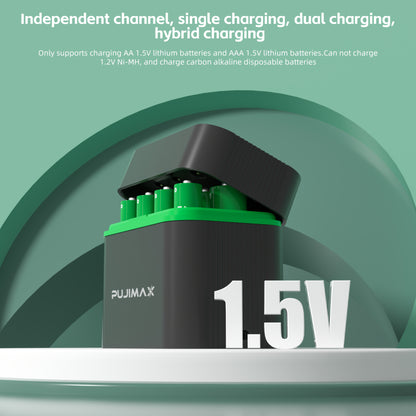 PUJIMAX 8-Pack High-Capacity 4255mWh & 1100mWh AA+AAA Lithium with 8-Slot Fast Charger - Long-Lasting Power, Over-Voltage/Over-Current/Over-Heat/Over-Temperature/Over-Voltage Protection, Compatible with Smartphones, Laptops,