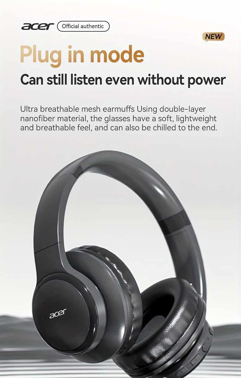 Upgraded Wireless Over-Ear Headphones with Bass-Enhanced Sound, Lightweight Foldable Design Featuring Built-In Microphone. Includes 3.5mm Audio Cable