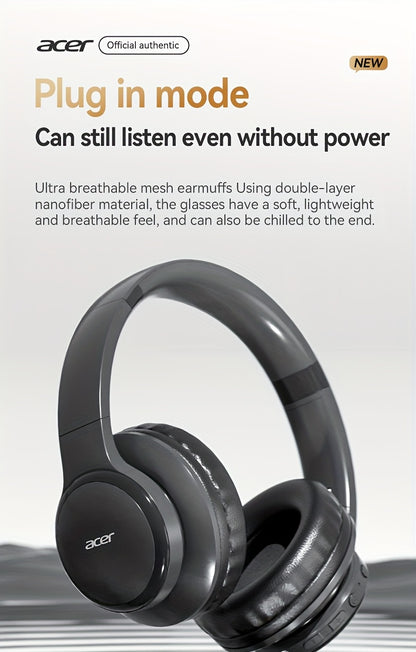 Upgraded Wireless Over-Ear Headphones with Bass-Enhanced Sound, Lightweight Foldable Design Featuring Built-In Microphone. Includes 3.5mm Audio Cable