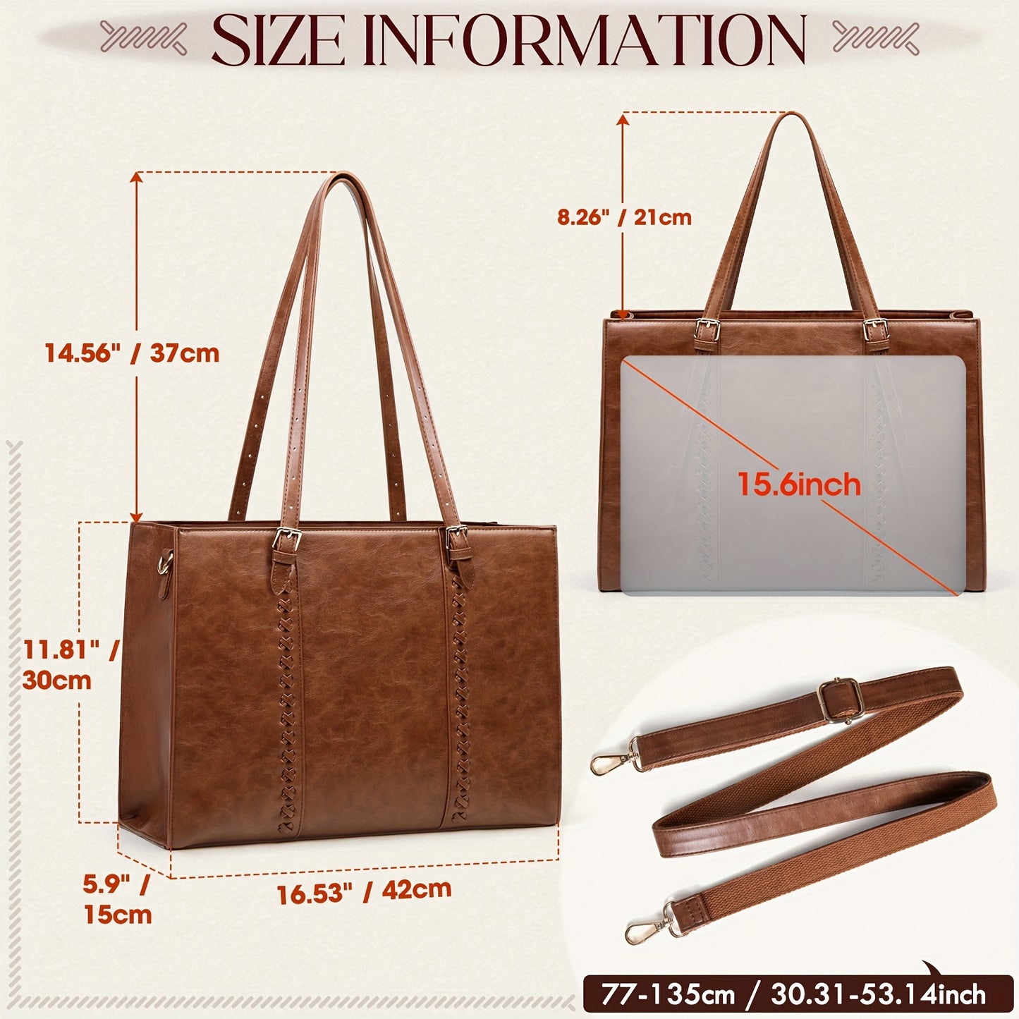 NUBILY Laptop Bag for Women 39.62 cm PU Leather Computer Work Bags Large Laptop Tote Bag Professional Business Office Briefcase Women Lightweight Shoulder Handbags, Brown