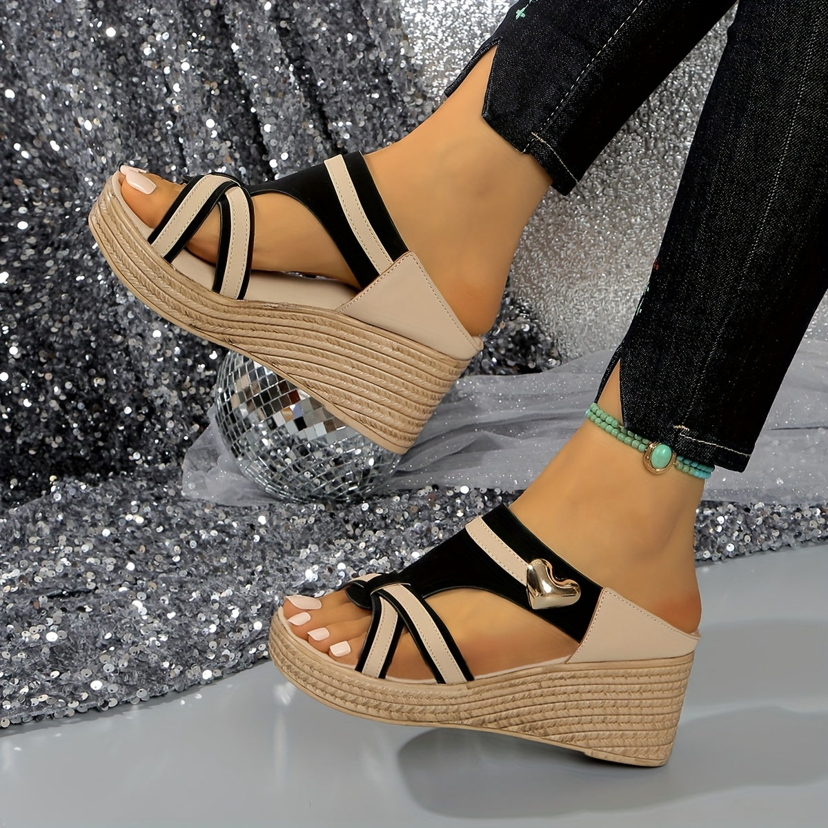 The Same Slope with Black Heart Slippers.