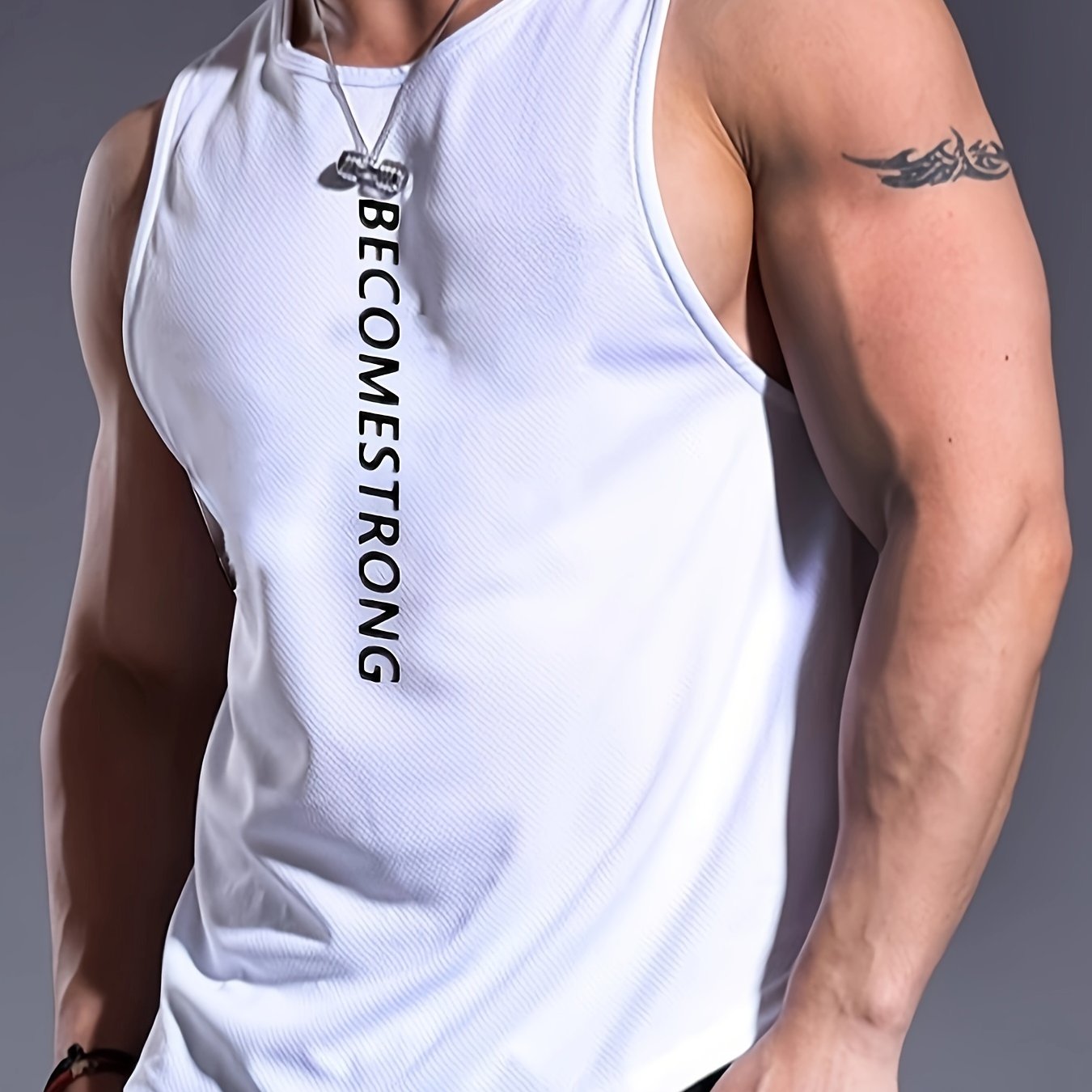 Letter Print Comfy Breathable Tank Top, Men's Casual Stretch Sleeveless T-shirt For Summer Gym Workout Training Basketball