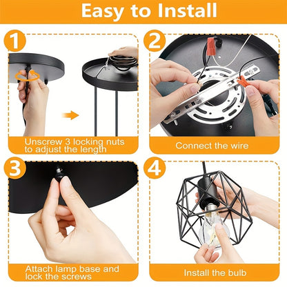 1pc 1/3 Heads Industrial Pendant, Adjustable Hanging Light Fixture, Vintage Farmhouse Pendant Light, With Metal Caged E26 Base, For Kitchen Island Dining Room Living Room