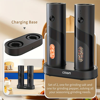 1pc or 2pcs Rechargeable Electric Salt & Pepper Grinder with LED Light - Automatic Salt & Pepper Mills, USB Charging, Adjustable Coarseness, 110ml Large Capacity, Ideal for Kitchen & Dining Use, Kitchen Spice Mill | Modern Ki